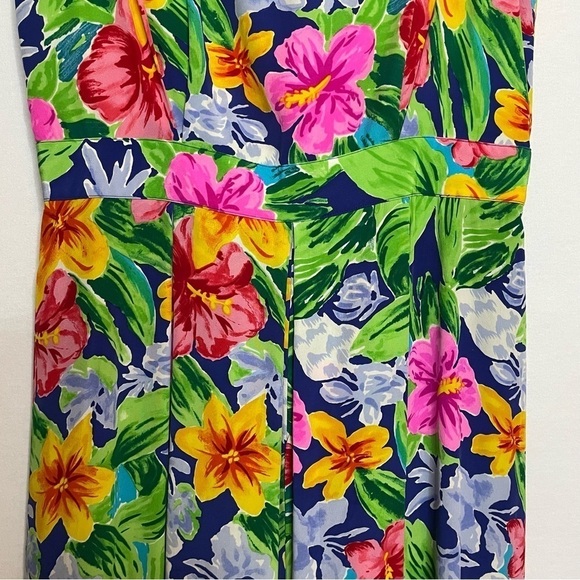 Talbots Silk Tropical Floral Pleated Button Back Midi Dress Vintage 90s - Picture 6 of 13